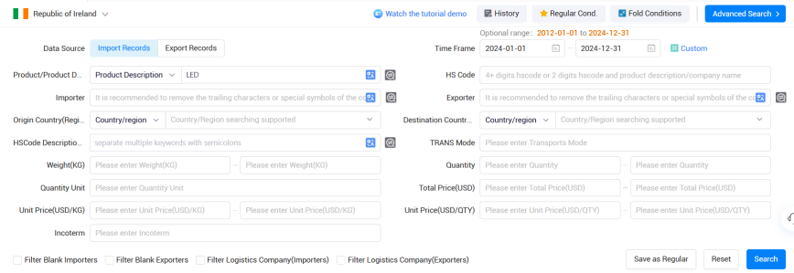 爱尔兰海关数据,海关数据,巅峰国际海关数据